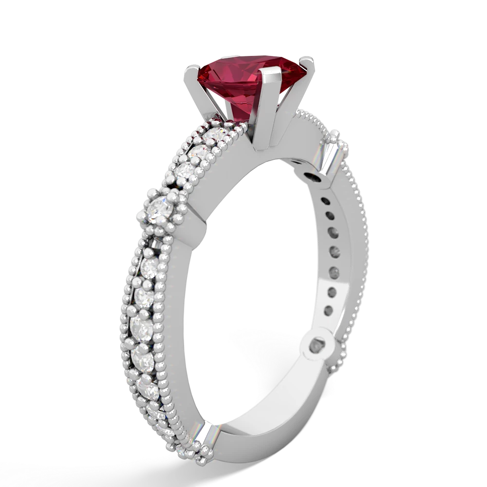 Lab Ruby Sparkling Tiara 7X5mm Oval 14K White Gold ring R26297VL