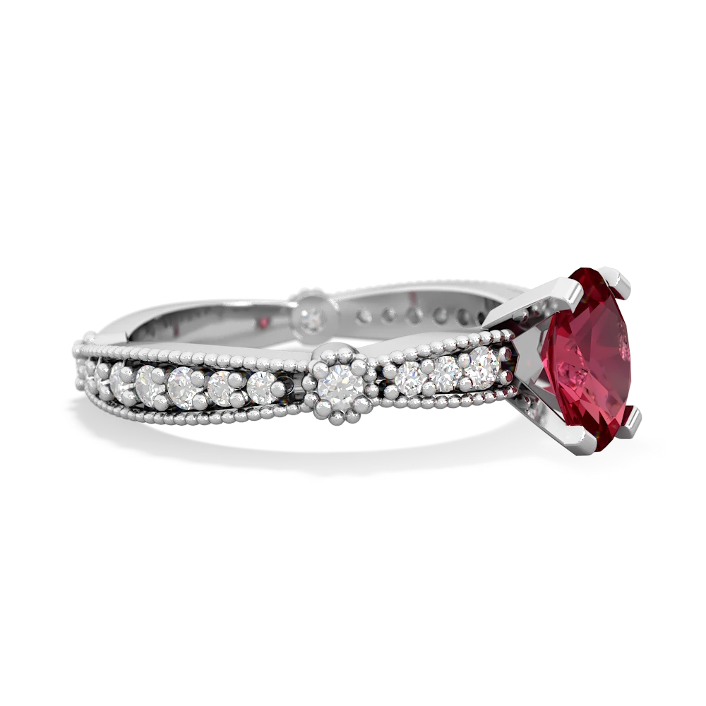 Lab Ruby Sparkling Tiara 7X5mm Oval 14K White Gold ring R26297VL