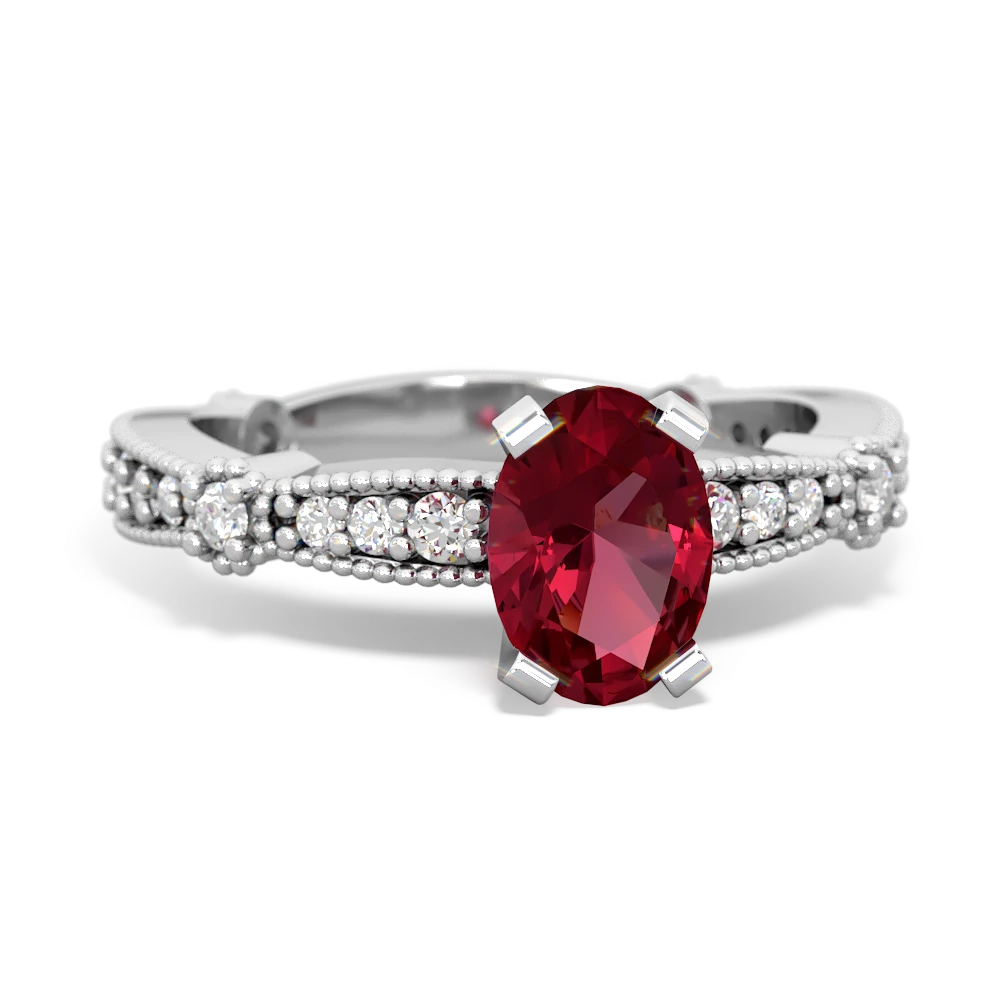 Lab Ruby Sparkling Tiara 7X5mm Oval 14K White Gold ring R26297VL