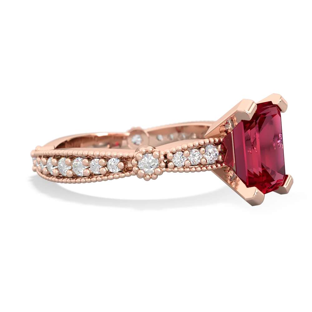 Lab Ruby Sparkling Tiara 8X6 Emerald-Cut 14K Rose Gold ring R26298EM