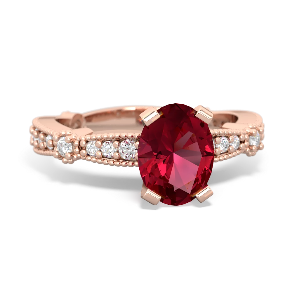 Lab Ruby Sparkling Tiara 8X6 Oval 14K Rose Gold ring R26298VL