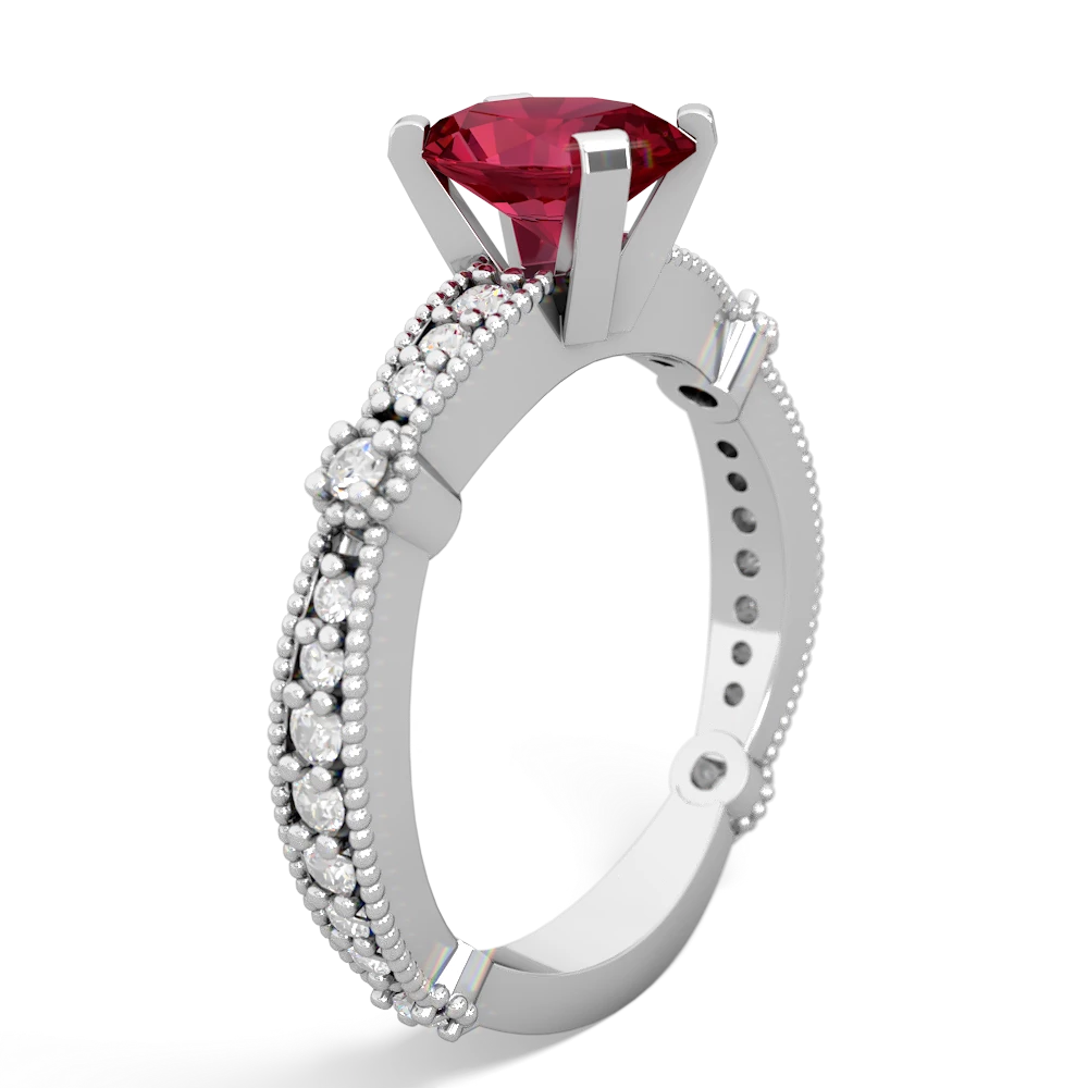 Lab Ruby Sparkling Tiara 8X6 Oval 14K White Gold ring R26298VL