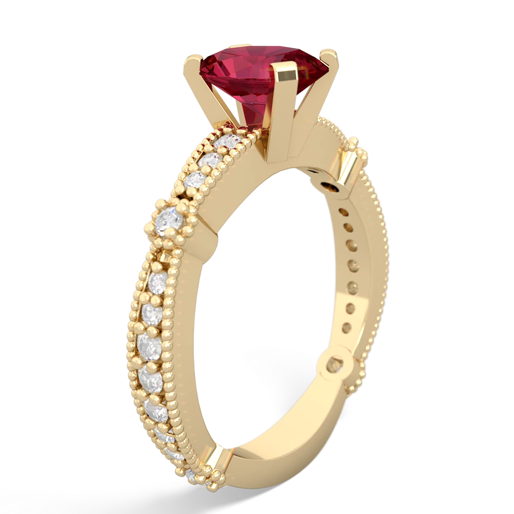 Lab Ruby Sparkling Tiara 8X6 Oval 14K Yellow Gold ring R26298VL