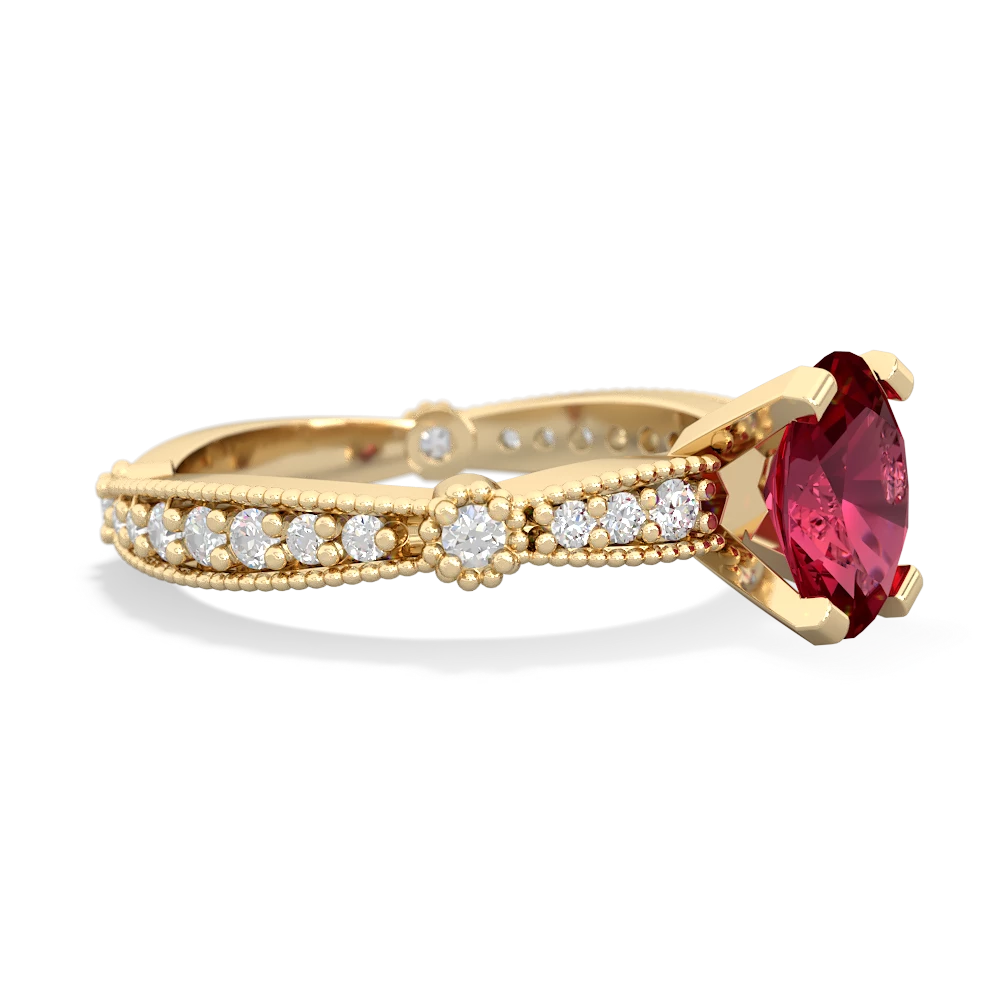 Lab Ruby Sparkling Tiara 8X6 Oval 14K Yellow Gold ring R26298VL