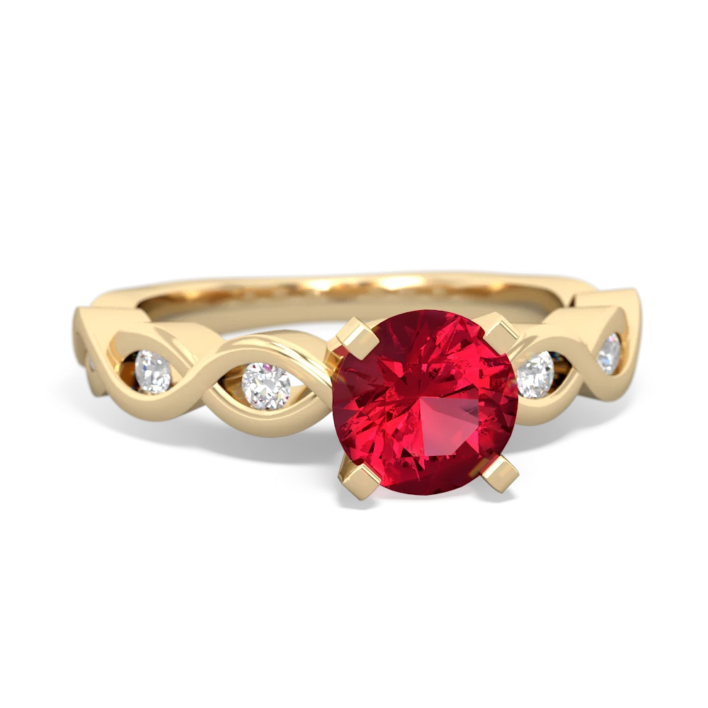 Lab Ruby Infinity 6Mm Round Engagement 14K Yellow Gold ring R26316RD
