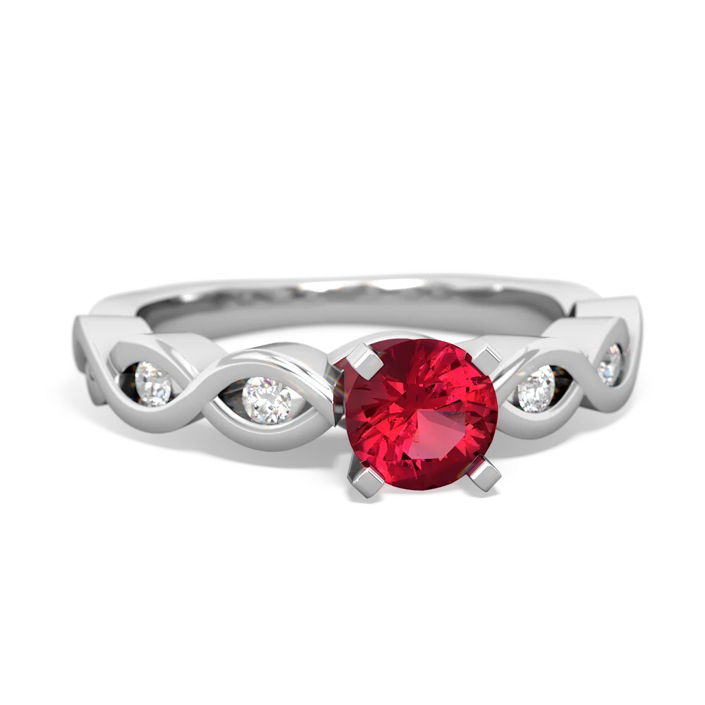 Lab Ruby Infinity 5Mm Round Engagement 14K White Gold ring R26315RD