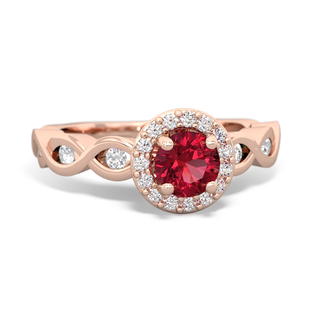 Lab Ruby Infinity Halo Engagement 14K Rose Gold ring R26315RH