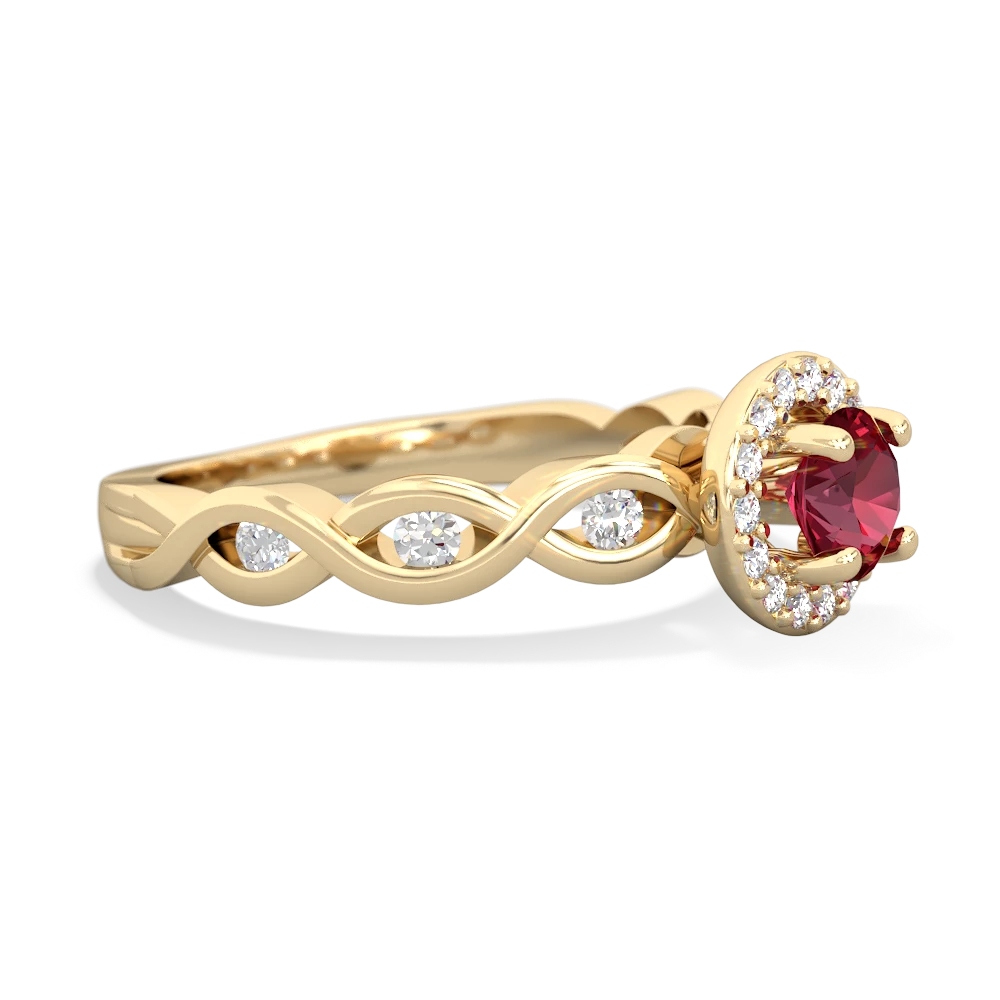 Lab Ruby Infinity Halo Engagement 14K Yellow Gold ring R26315RH