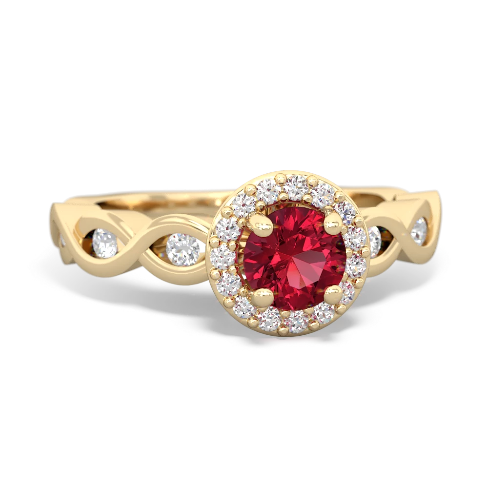 Lab Ruby Infinity Halo Engagement 14K Yellow Gold ring R26315RH