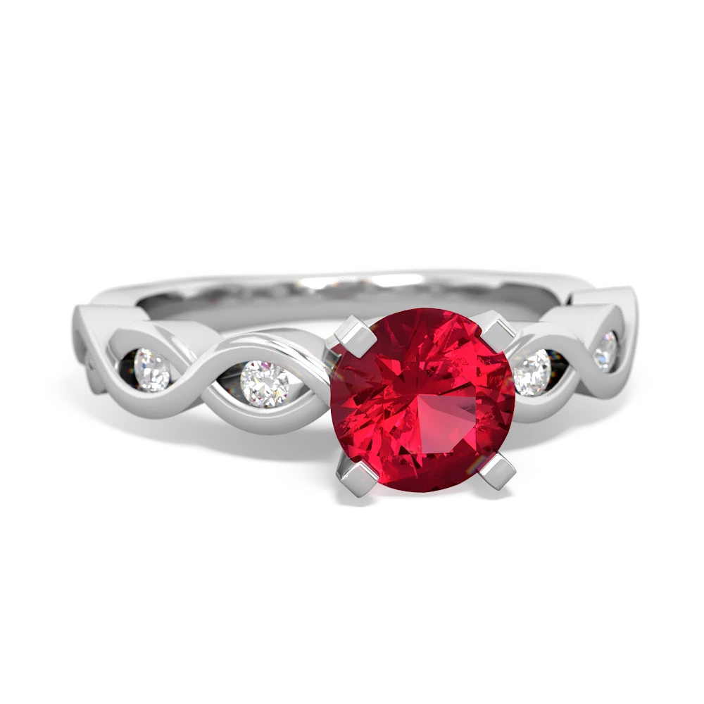 Lab Ruby Infinity 6Mm Round Engagement 14K White Gold ring R26316RD