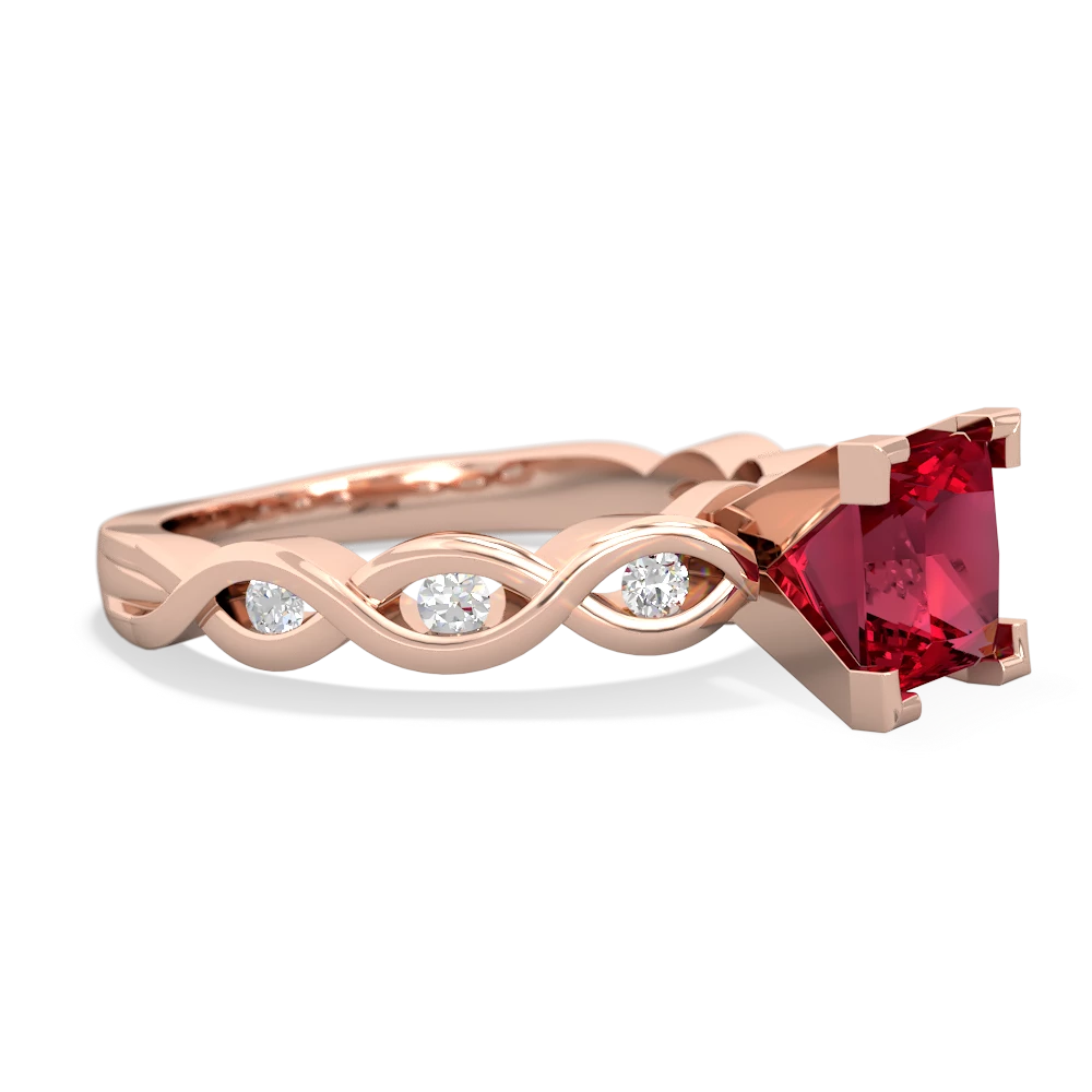 Lab Ruby Infinity 6Mm Princess Engagement 14K Rose Gold ring R26316SQ