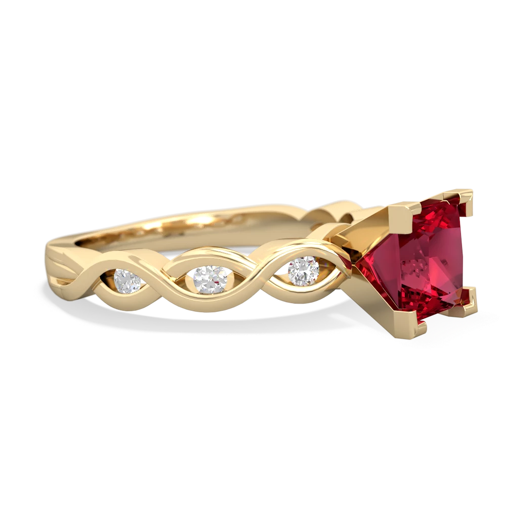 Lab Ruby Infinity 6Mm Princess Engagement 14K Yellow Gold ring R26316SQ