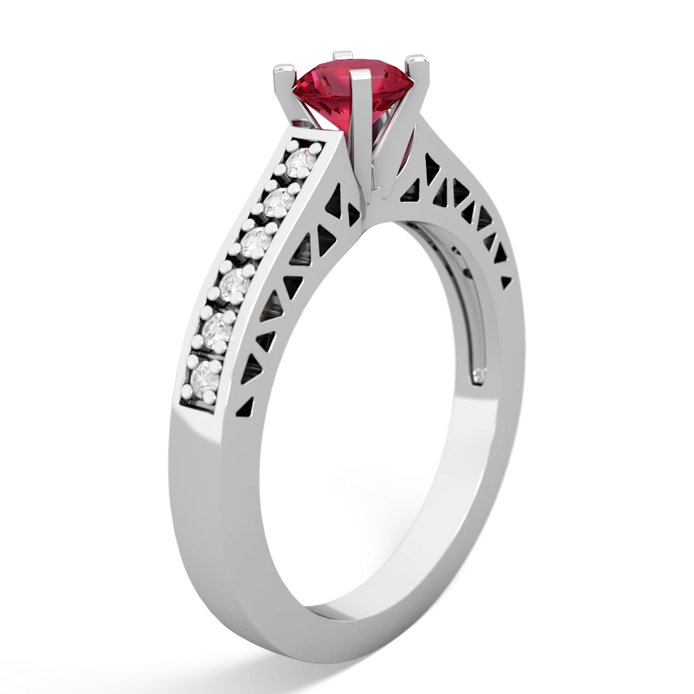 Lab Ruby Art Deco 14K White Gold ring R26355RD