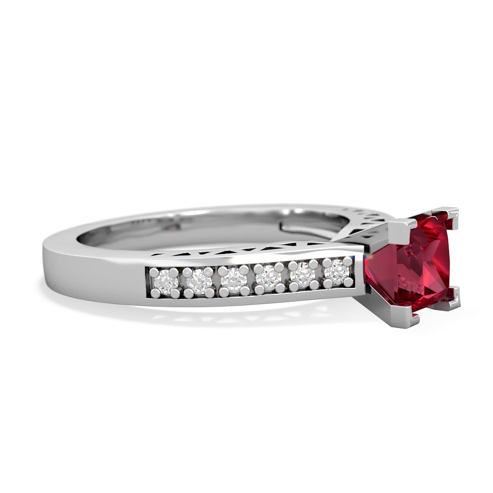 Lab Ruby Art Deco Engagement 5Mm Square 14K White Gold ring R26355SQ
