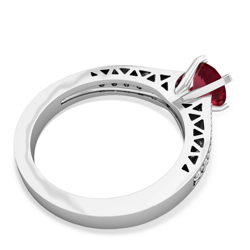 Lab Ruby Art Deco Engagement 6Mm Round 14K White Gold ring R26356RD