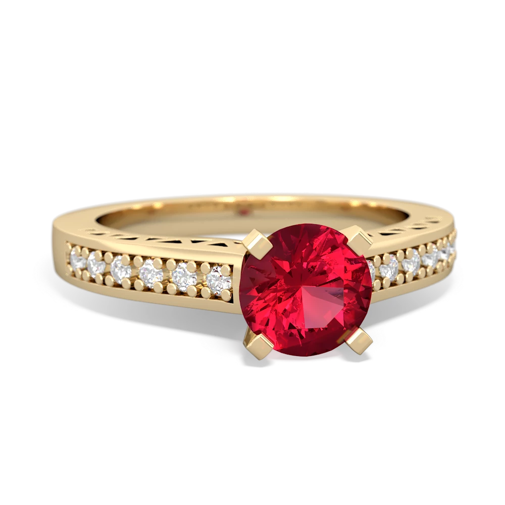 Lab Ruby Art Deco 14K Yellow Gold ring R26356RD