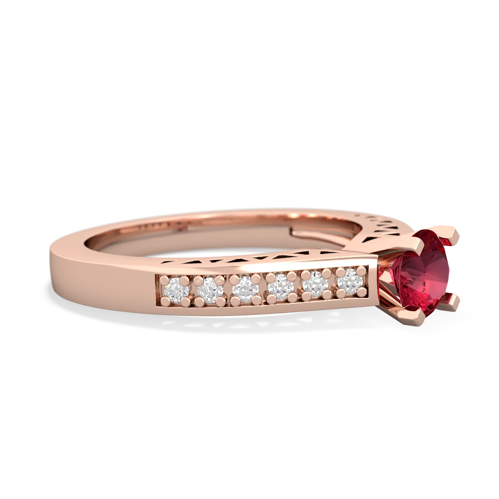 Lab Ruby Art Deco Engagement 5Mm Round 14K Rose Gold ring R26355RD