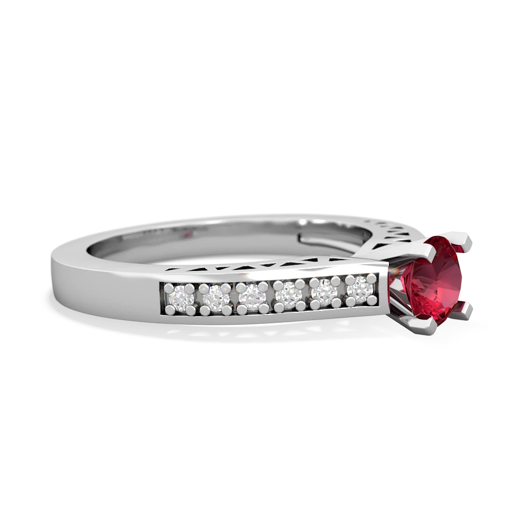 Lab Ruby Art Deco Engagement 5Mm Round 14K White Gold ring R26355RD