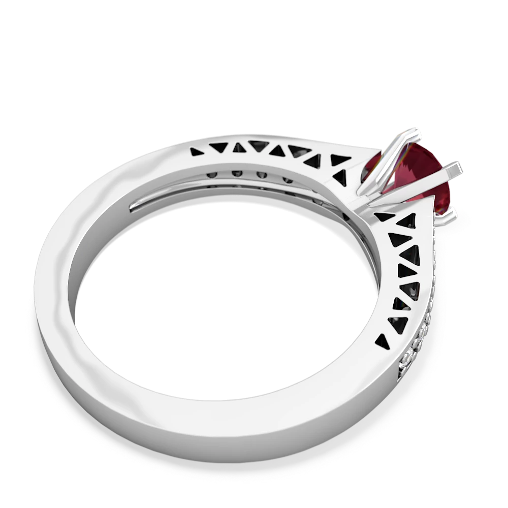 Lab Ruby Art Deco Engagement 5Mm Round 14K White Gold ring R26355RD