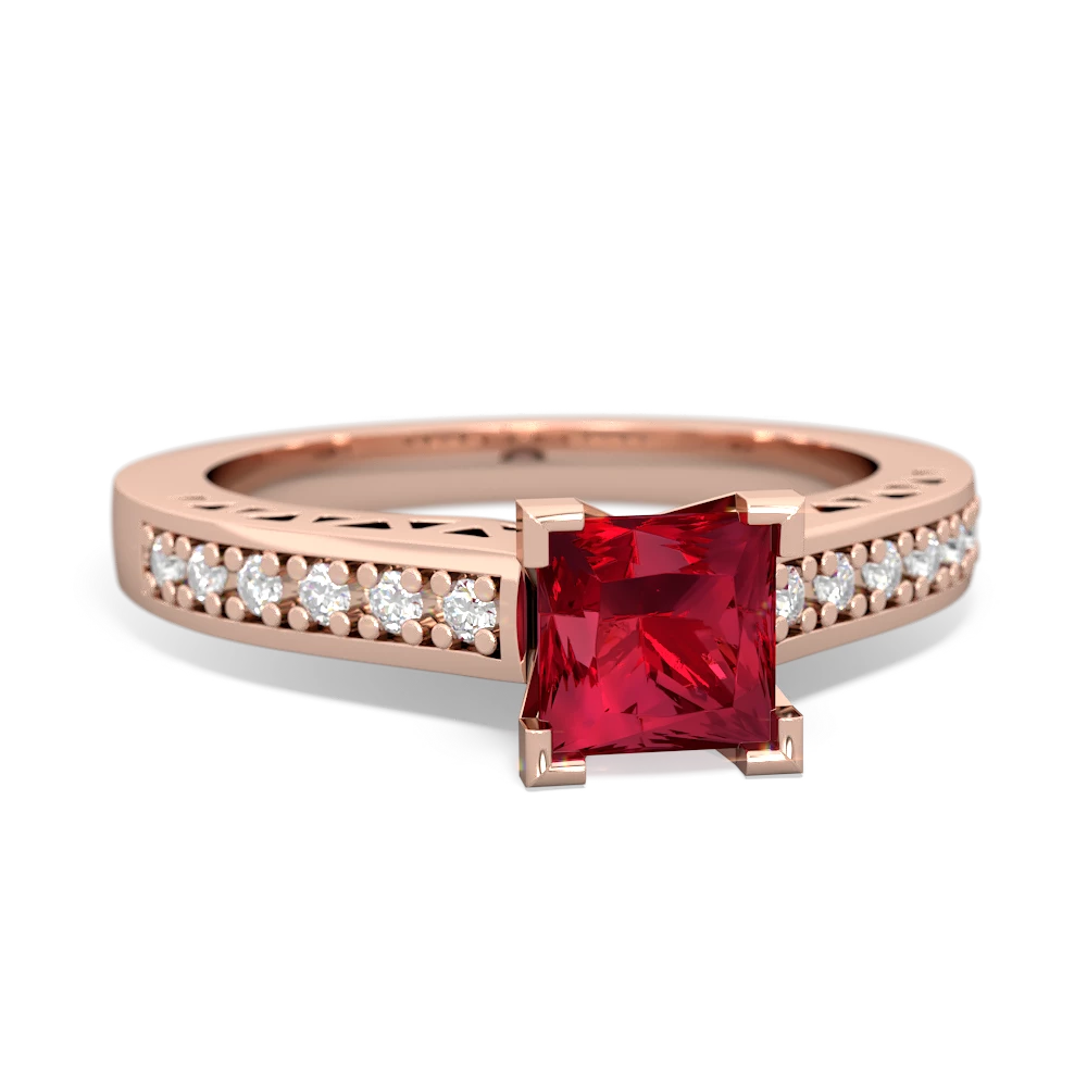 Lab Ruby Art Deco Engagement 5Mm Square 14K Rose Gold ring R26355SQ