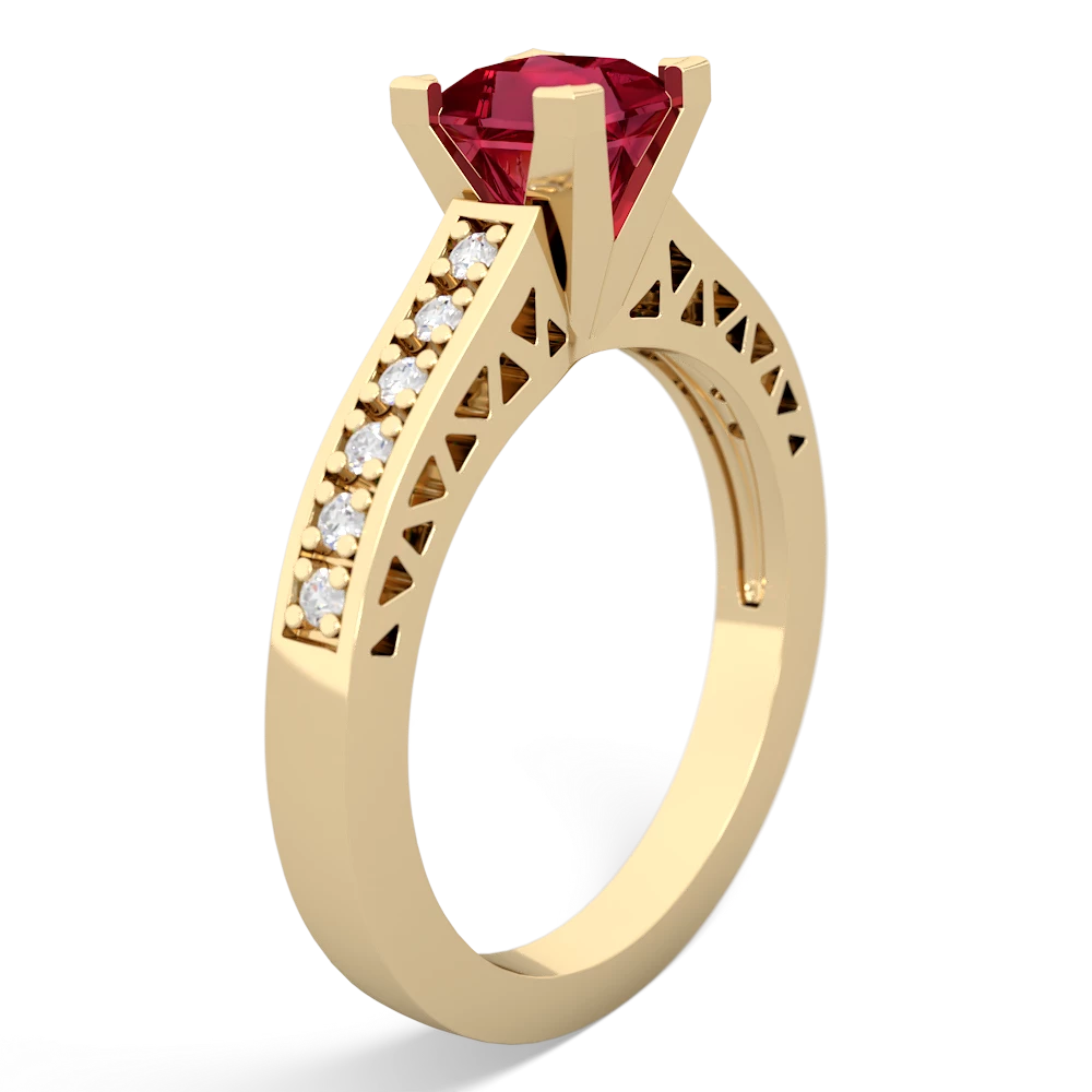 Lab Ruby Art Deco Engagement 5Mm Square 14K Yellow Gold ring R26355SQ