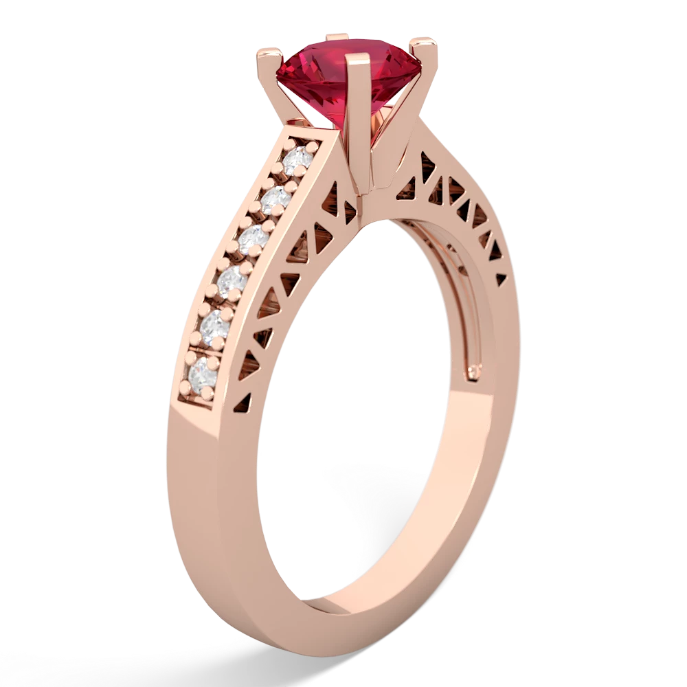 Lab Ruby Art Deco Engagement 6Mm Round 14K Rose Gold ring R26356RD