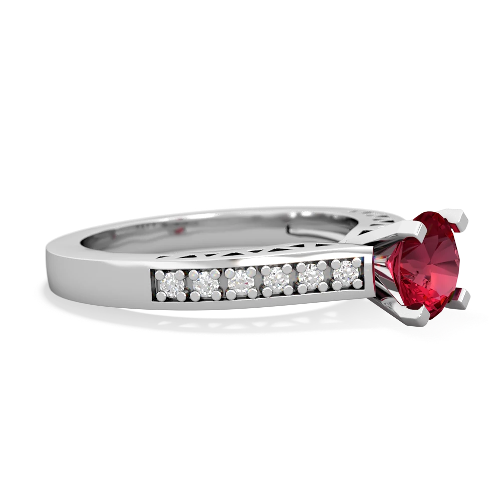 Lab Ruby Art Deco Engagement 6Mm Round 14K White Gold ring R26356RD