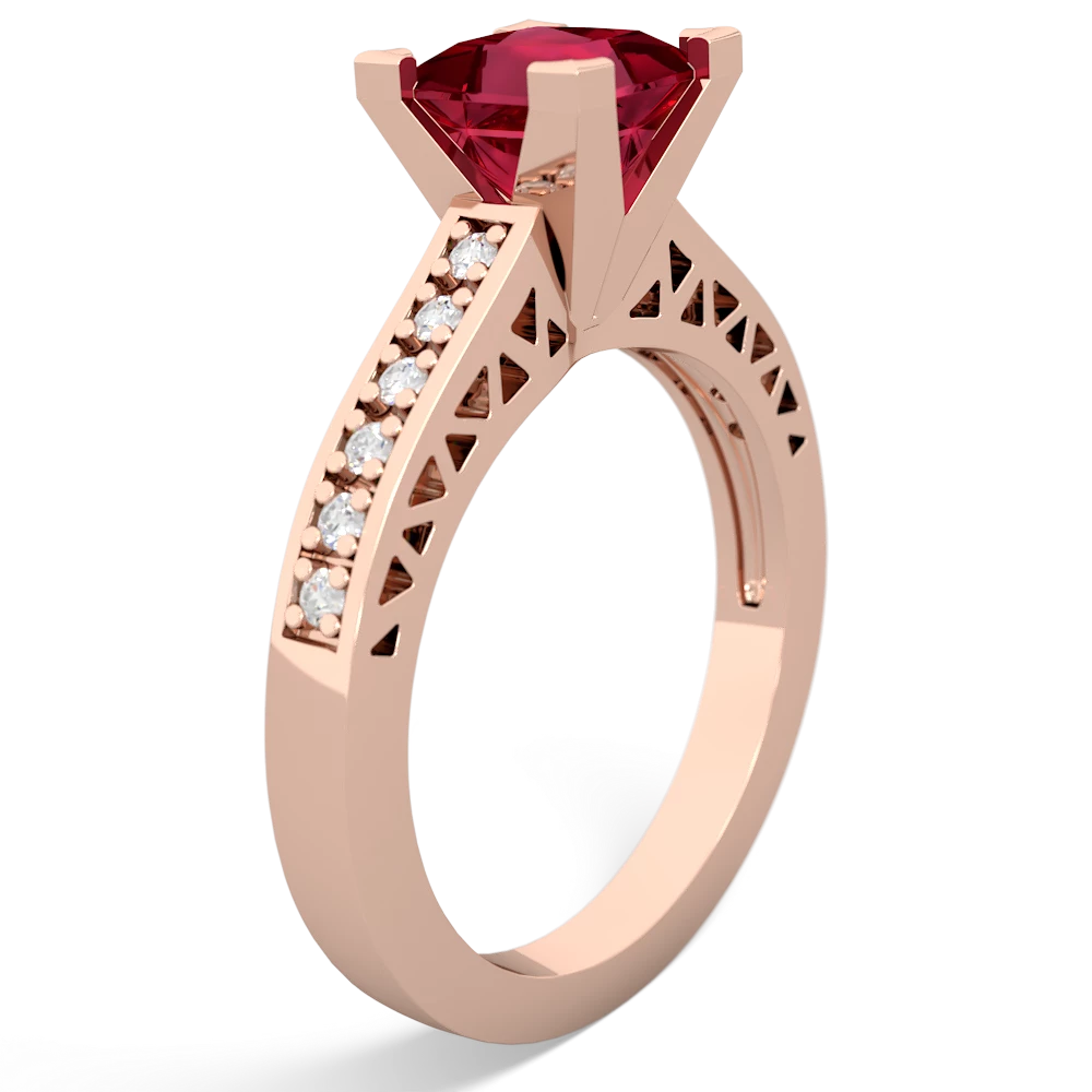 Lab Ruby Art Deco Engagement 6Mm Princess 14K Rose Gold ring R26356SQ