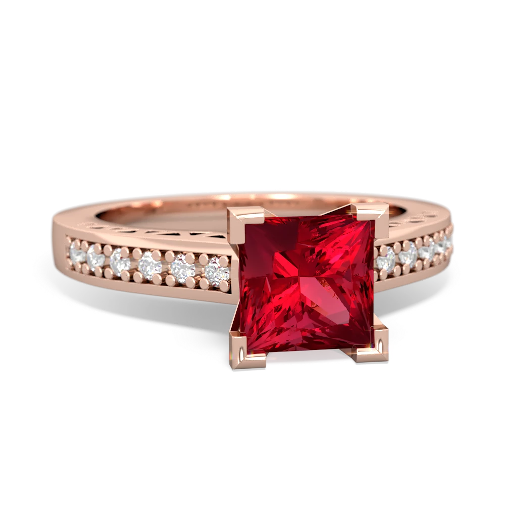 Lab Ruby Art Deco Engagement 6Mm Princess 14K Rose Gold ring R26356SQ