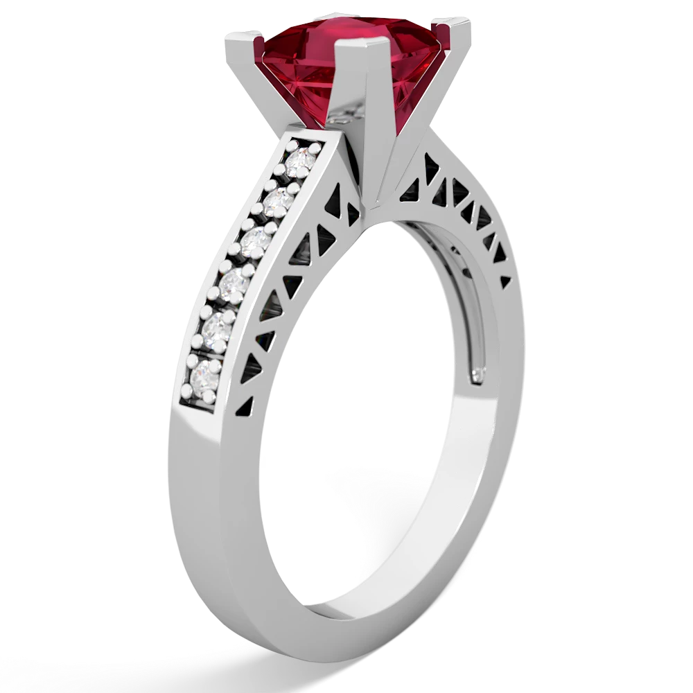 Lab Ruby Art Deco Engagement 6Mm Princess 14K White Gold ring R26356SQ