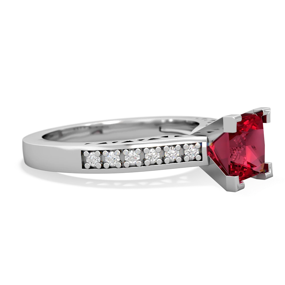 Lab Ruby Art Deco Engagement 6Mm Princess 14K White Gold ring R26356SQ