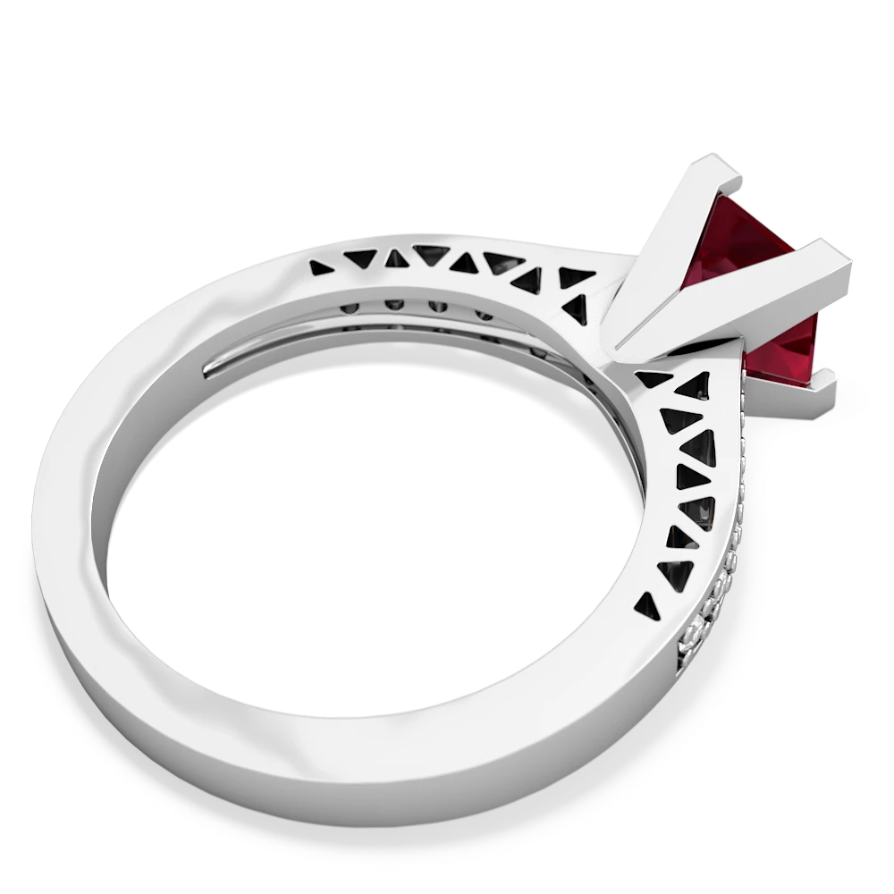 Lab Ruby Art Deco Engagement 6Mm Princess 14K White Gold ring R26356SQ