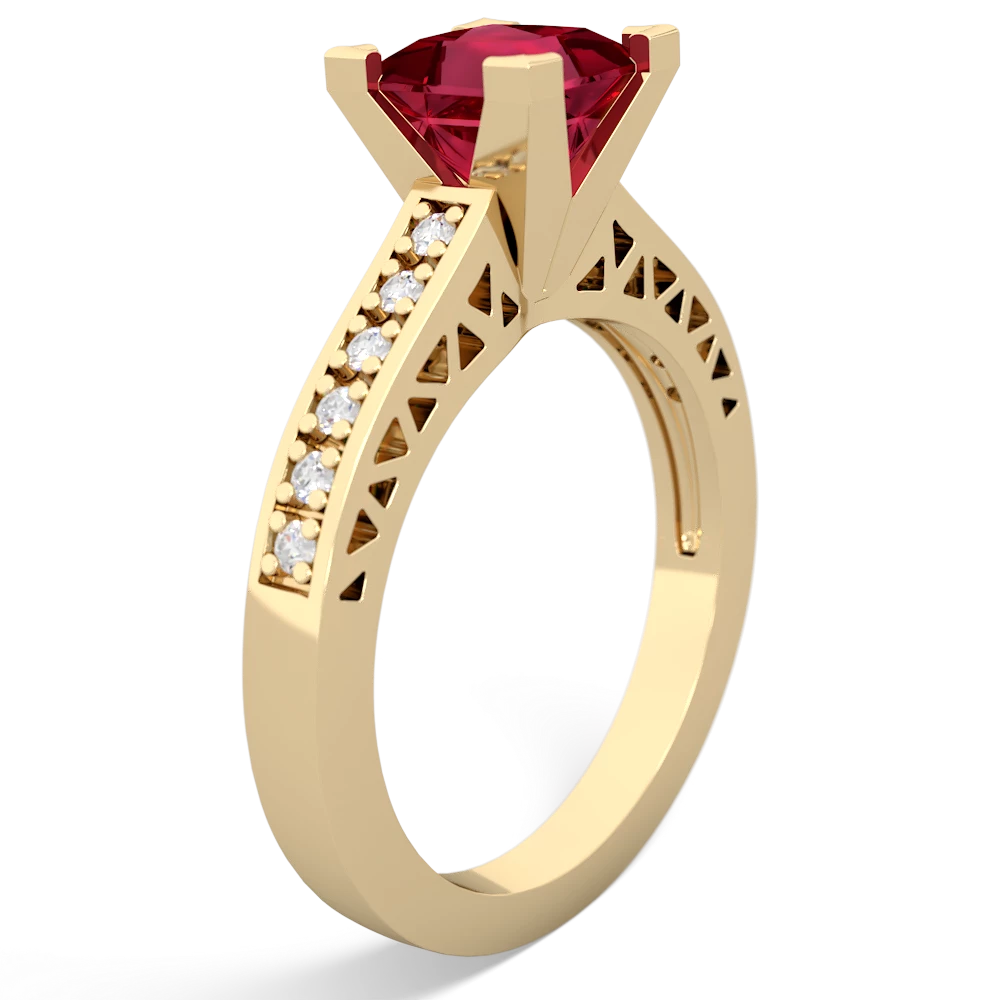 Lab Ruby Art Deco Engagement 6Mm Princess 14K Yellow Gold ring R26356SQ