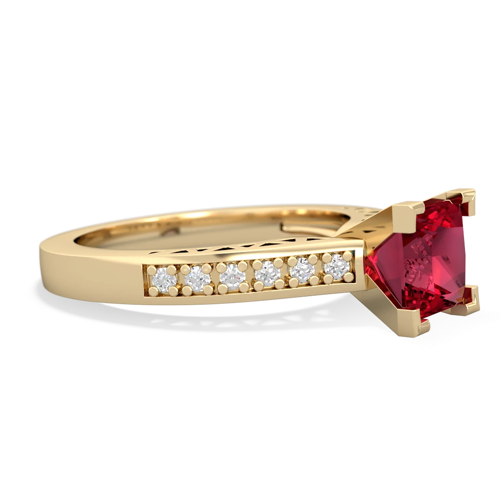 Lab Ruby Art Deco Engagement 6Mm Princess 14K Yellow Gold ring R26356SQ
