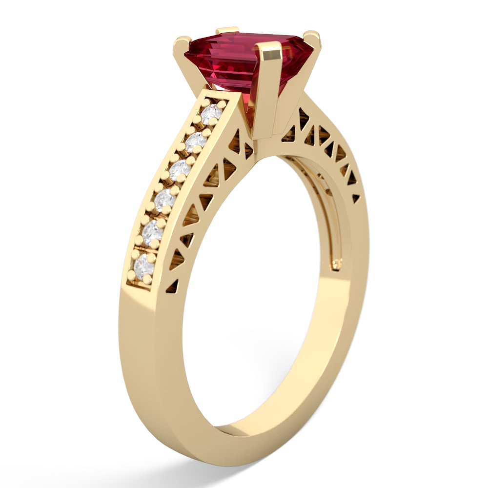 Lab Ruby Art Deco Engagement 7X5mm Emerald-Cut 14K Yellow Gold ring R26357EM