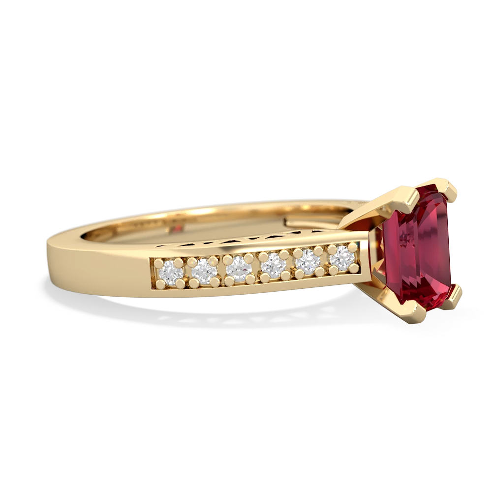 Lab Ruby Art Deco Engagement 7X5mm Emerald-Cut 14K Yellow Gold ring R26357EM