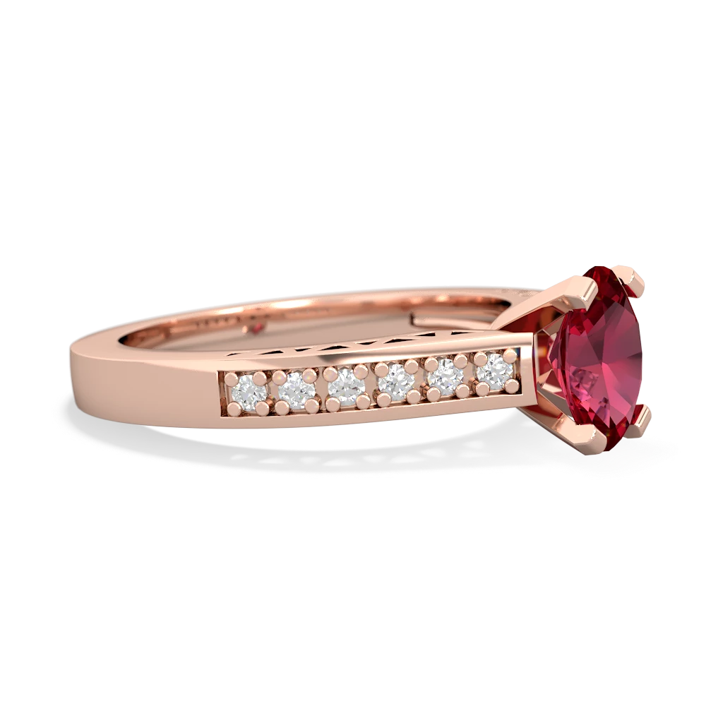 Lab Ruby Art Deco Engagement 7X5mm Oval 14K Rose Gold ring R26357VL