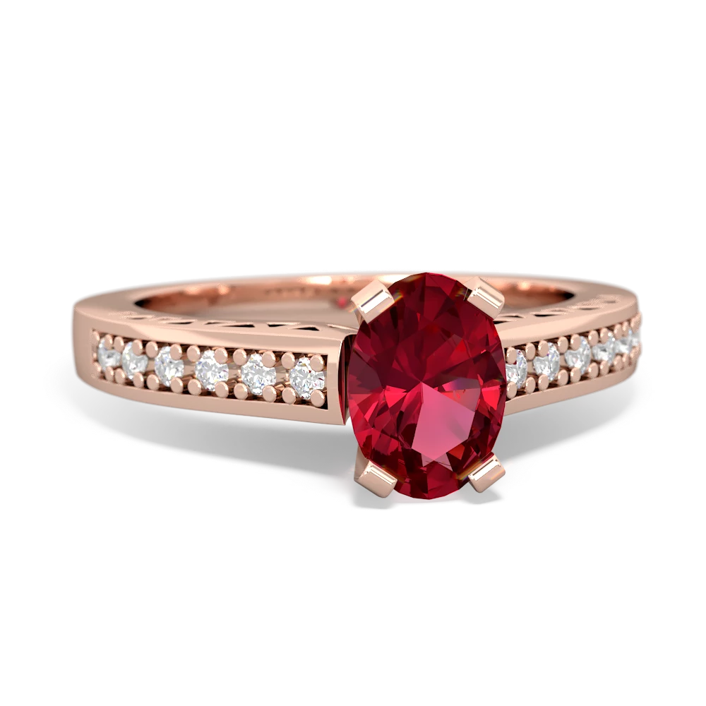 Lab Ruby Art Deco Engagement 7X5mm Oval 14K Rose Gold ring R26357VL