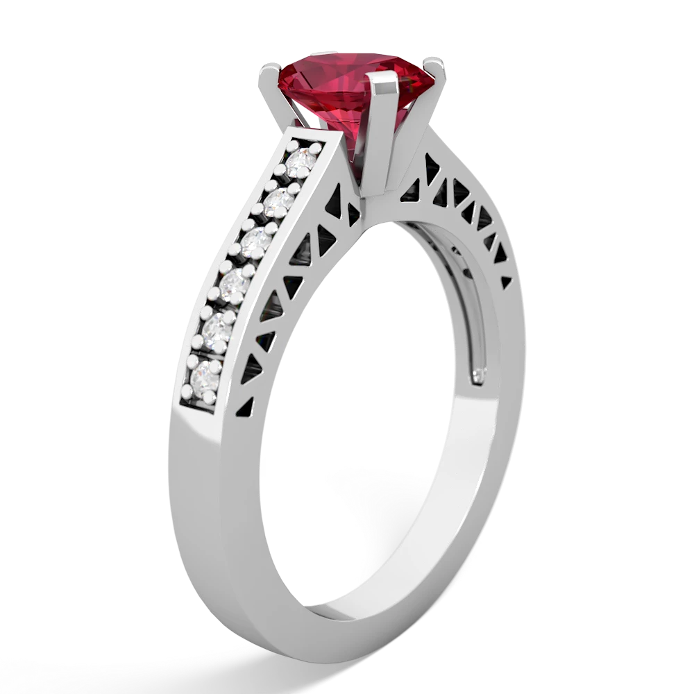 Lab Ruby Art Deco Engagement 7X5mm Oval 14K White Gold ring R26357VL