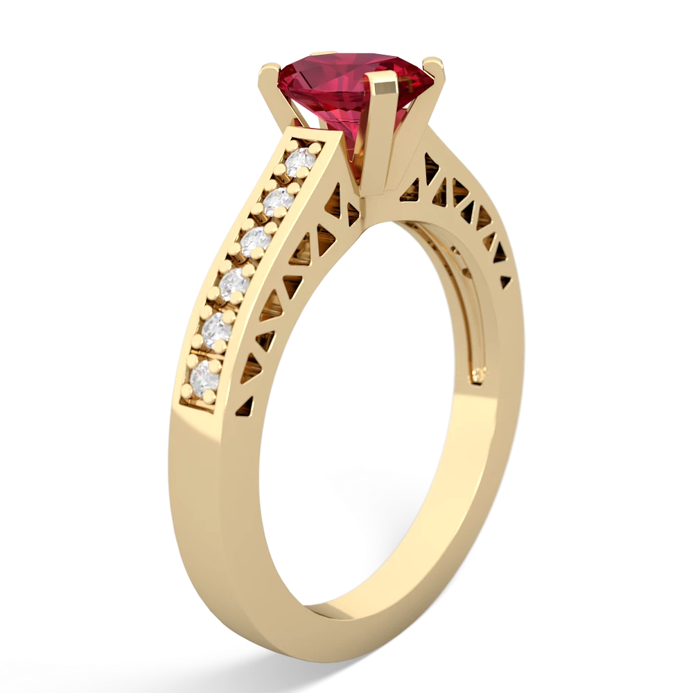 Lab Ruby Art Deco Engagement 7X5mm Oval 14K Yellow Gold ring R26357VL