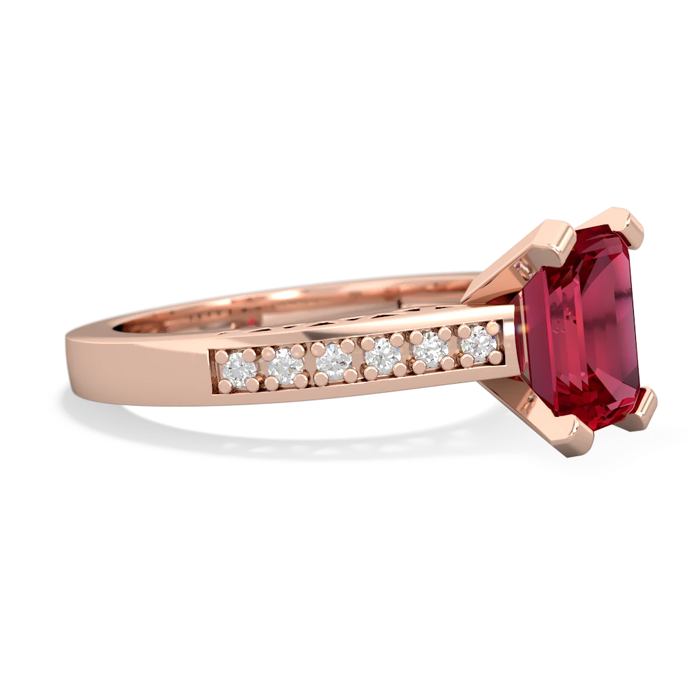 Lab Ruby Art Deco Engagement 8X6mm Emerald-Cut 14K Rose Gold ring R26358EM