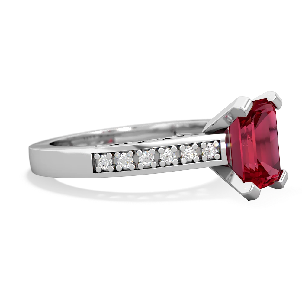 Lab Ruby Art Deco Engagement 8X6mm Emerald-Cut 14K White Gold ring R26358EM