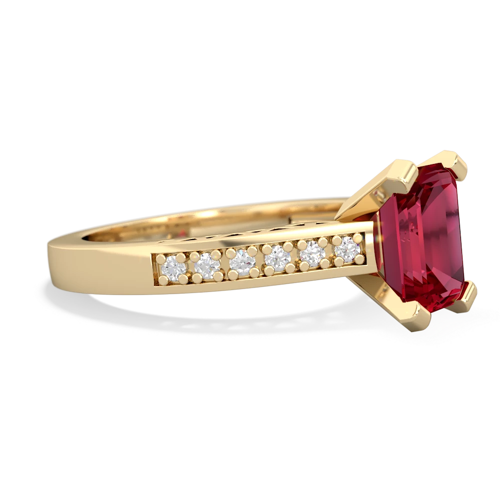 Lab Ruby Art Deco Engagement 8X6mm Emerald-Cut 14K Yellow Gold ring R26358EM