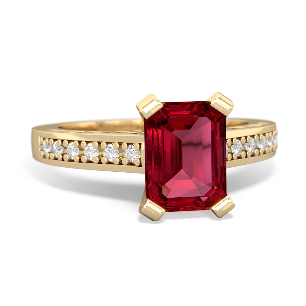 Lab Ruby Art Deco Engagement 8X6mm Emerald-Cut 14K Yellow Gold ring R26358EM