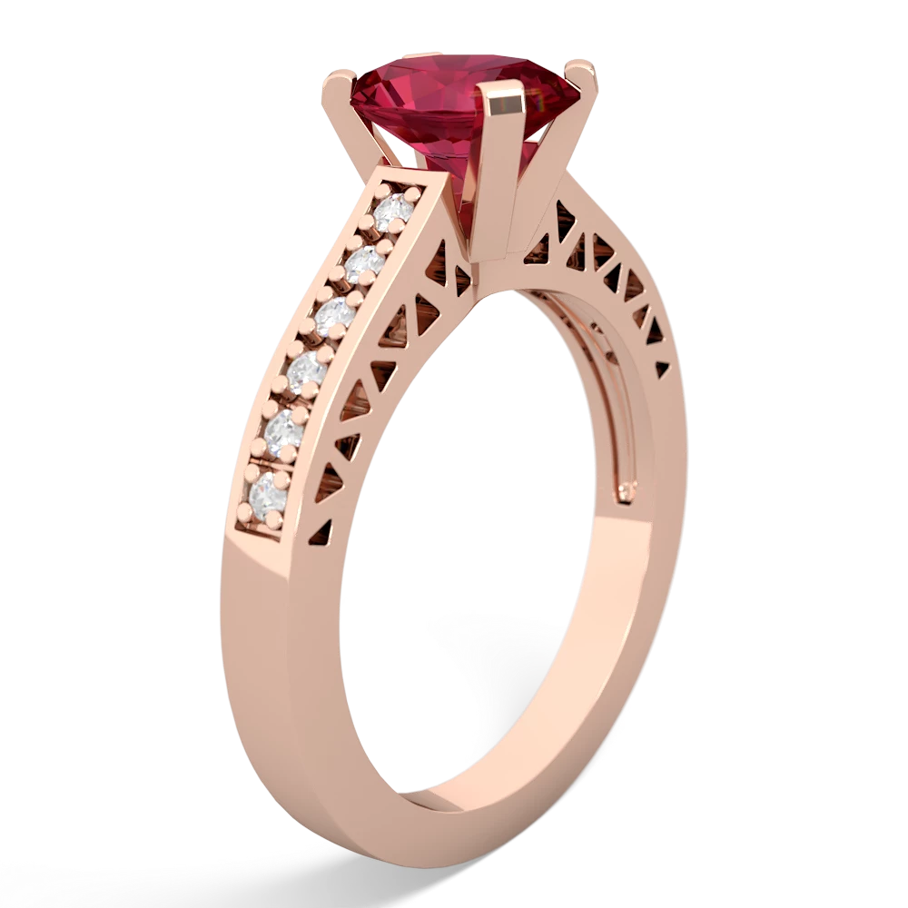 Lab Ruby Art Deco Engagement 8X6mm Oval 14K Rose Gold ring R26358VL