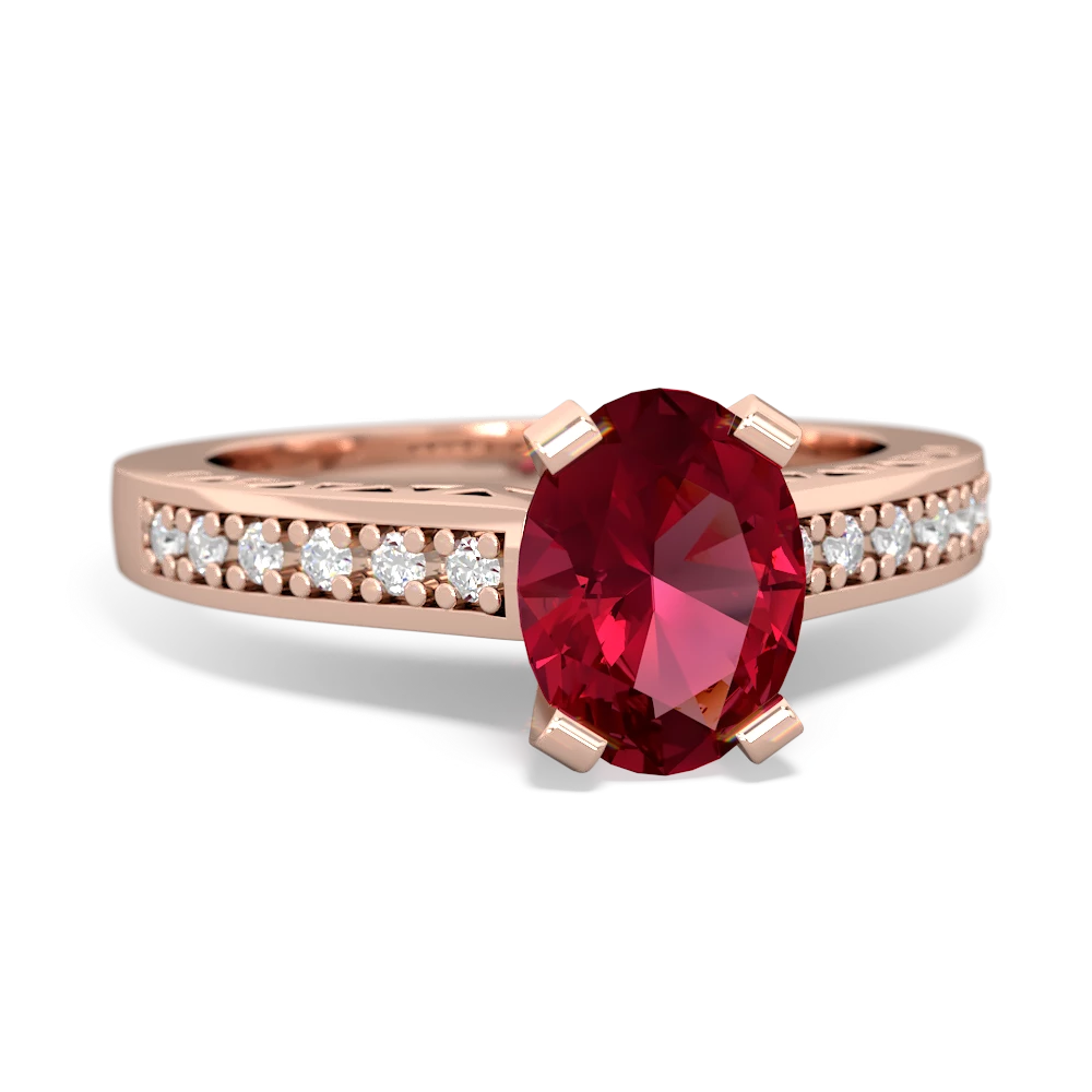 Lab Ruby Art Deco Engagement 8X6mm Oval 14K Rose Gold ring R26358VL