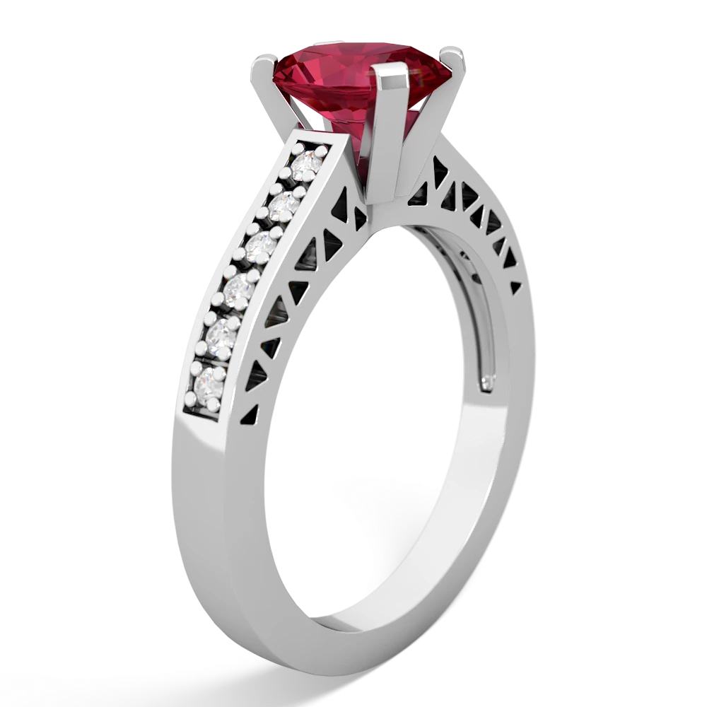 Lab Ruby Art Deco Engagement 8X6mm Oval 14K White Gold ring R26358VL