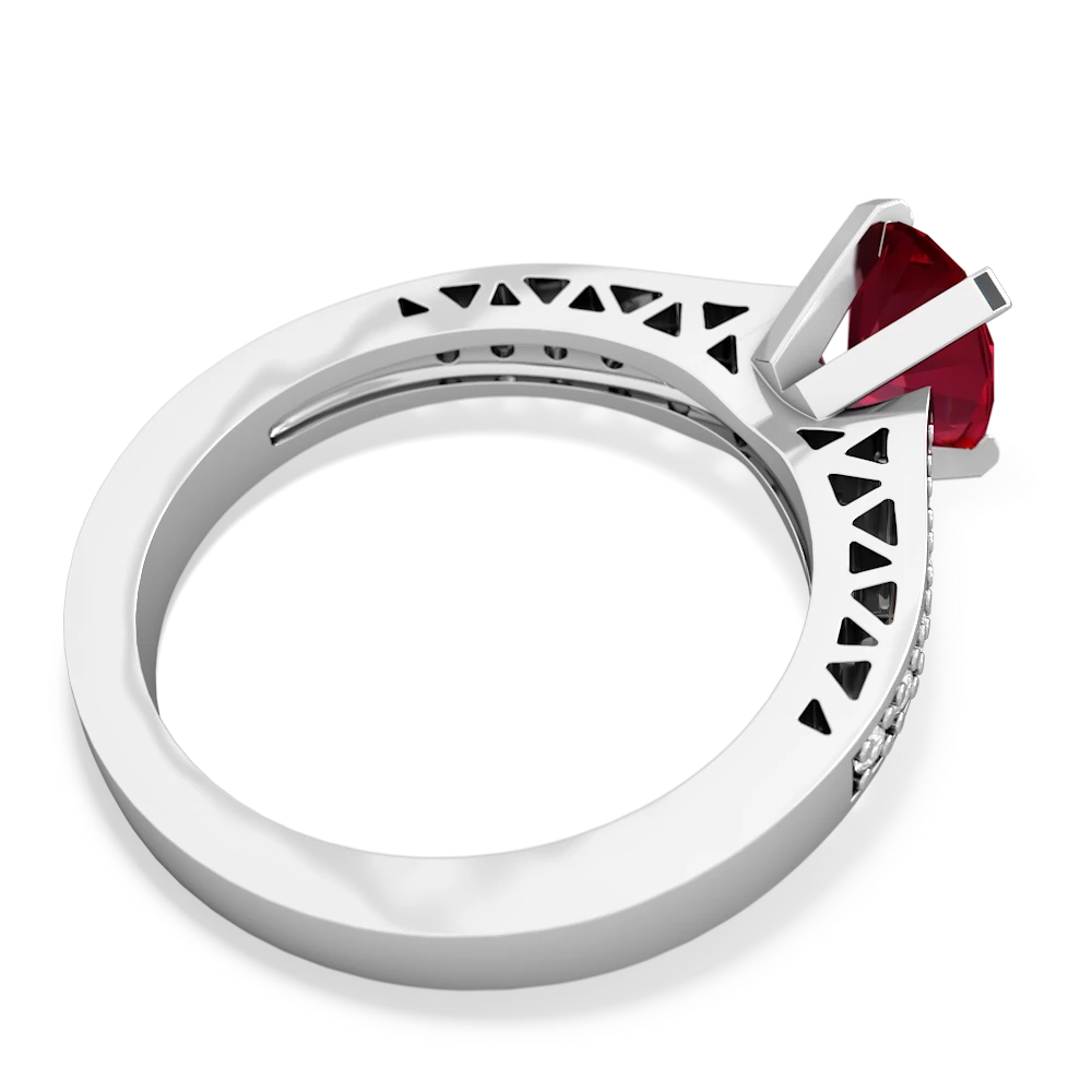 Lab Ruby Art Deco Engagement 8X6mm Oval 14K White Gold ring R26358VL