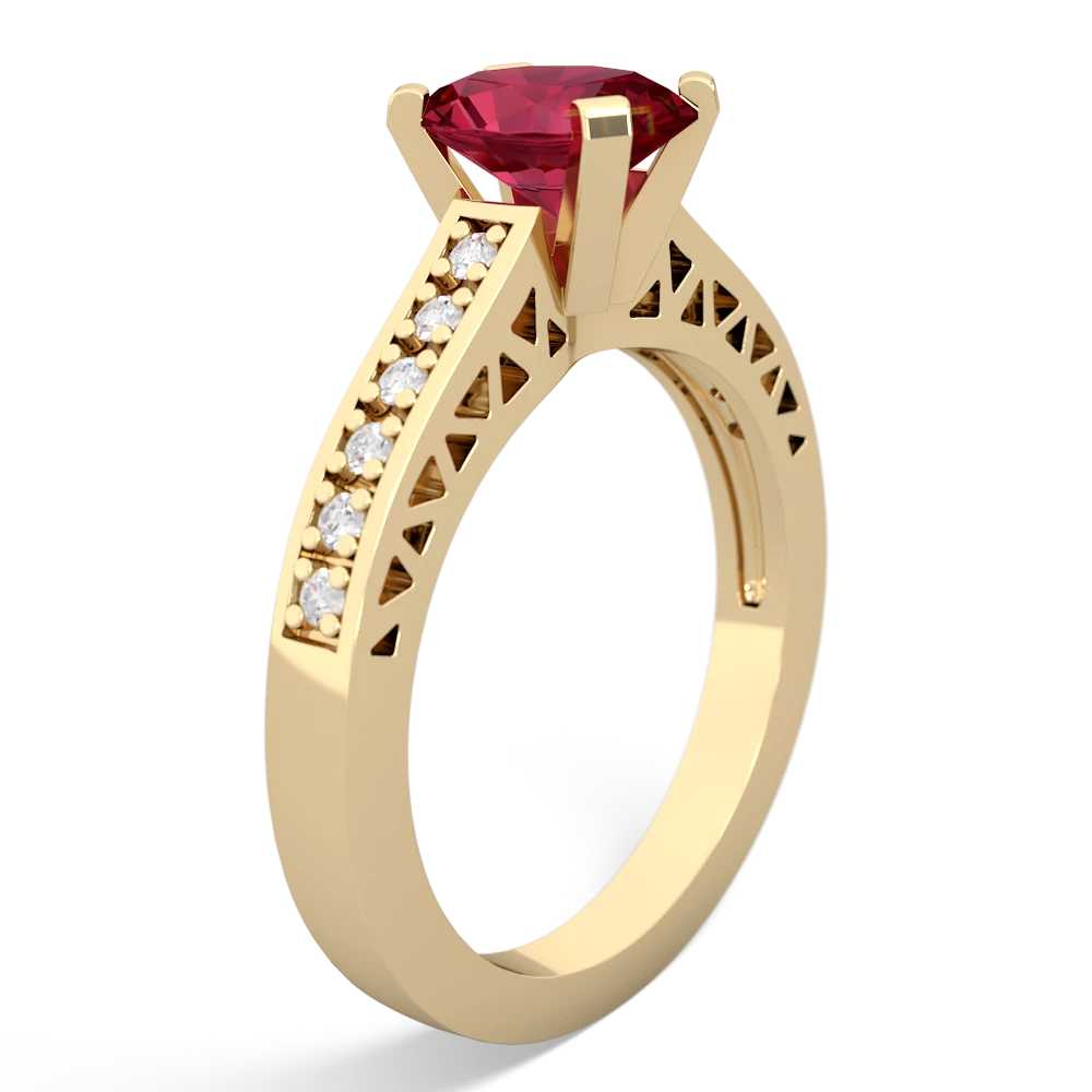 Lab Ruby Art Deco Engagement 8X6mm Oval 14K Yellow Gold ring R26358VL