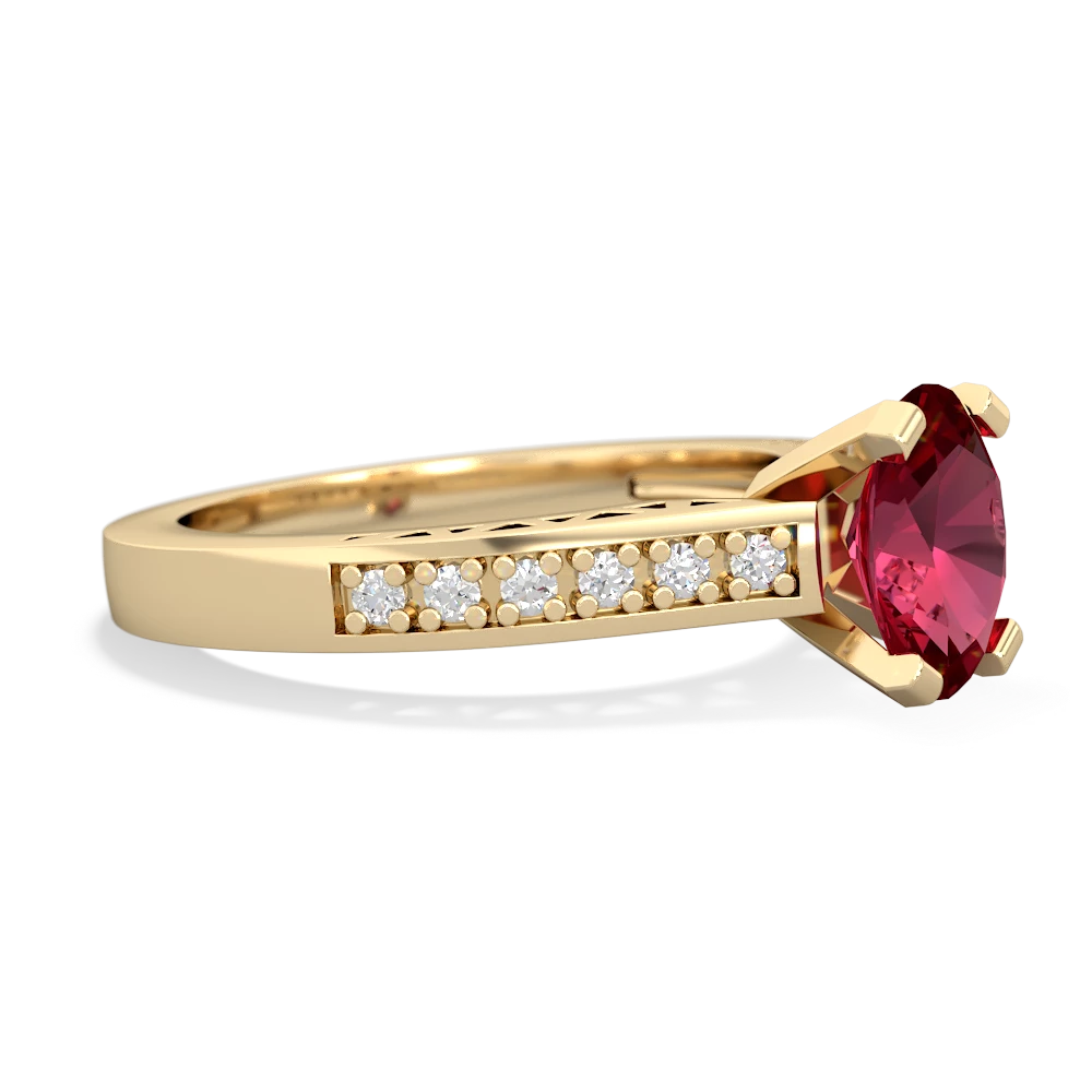 Lab Ruby Art Deco Engagement 8X6mm Oval 14K Yellow Gold ring R26358VL